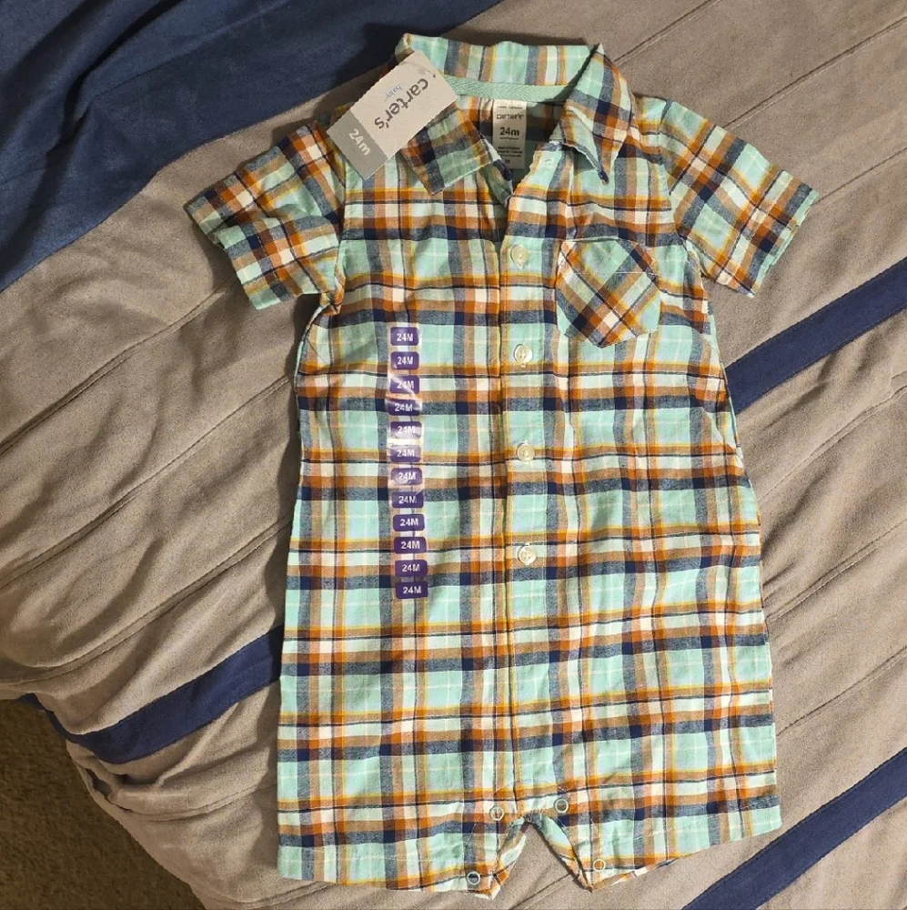 Carter's Multicolor Plaid Button-Down Rumper - Picture 1 of 3